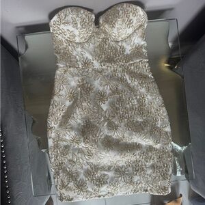 Angel Biba White Dress with Gold Embroidery